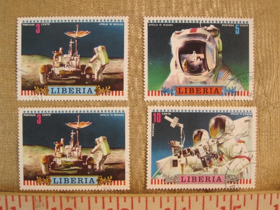 Three foreign stamps from Liberia commemorating the US space program's Apollo 16 mission