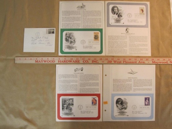 Four First Day of Issue cover sheets honoring American novelist Edith Wharton, author Horatio Alger,