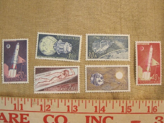 Six foreign space-themed postage stamps from Czechoslovakia