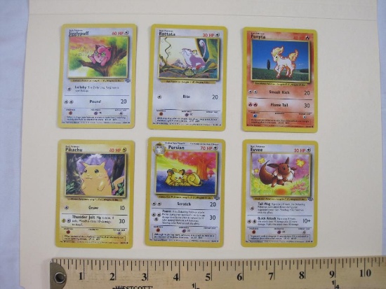 Six Pokemon Trading Cards Including Eevee Persian Pikachu
