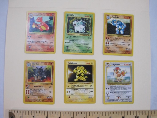 SIX Pokemon Trading Cards including Charmeleon, Nidoran, Machoke, Rhydon, Electrabuzz, and