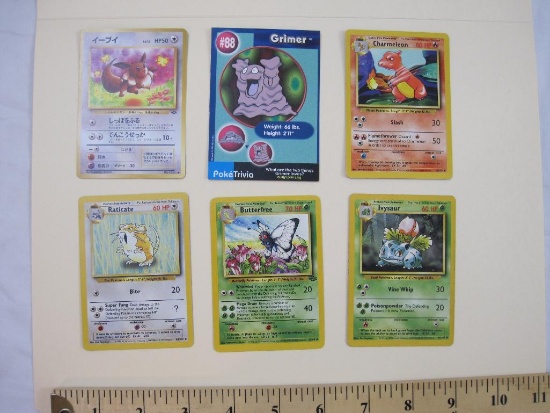 SIX Pokemon Trading Cards including 1st Editions Raticate, Butterfree, Ivysaur, Charmeleon, Eevee