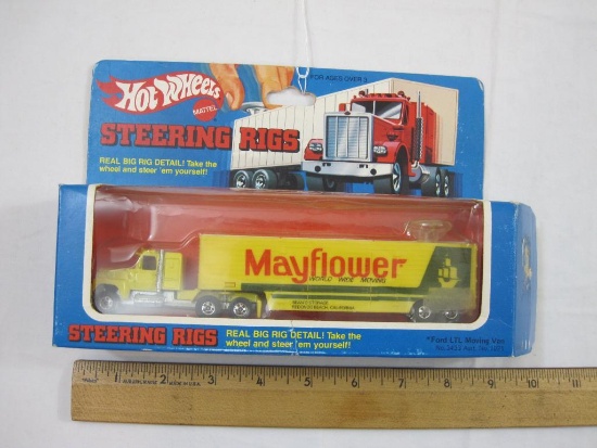 Hot Wheels Steering Rigs Diecast Metal Mayflower Truck and Trailer, Ford LTL Moving Van No. 3433,