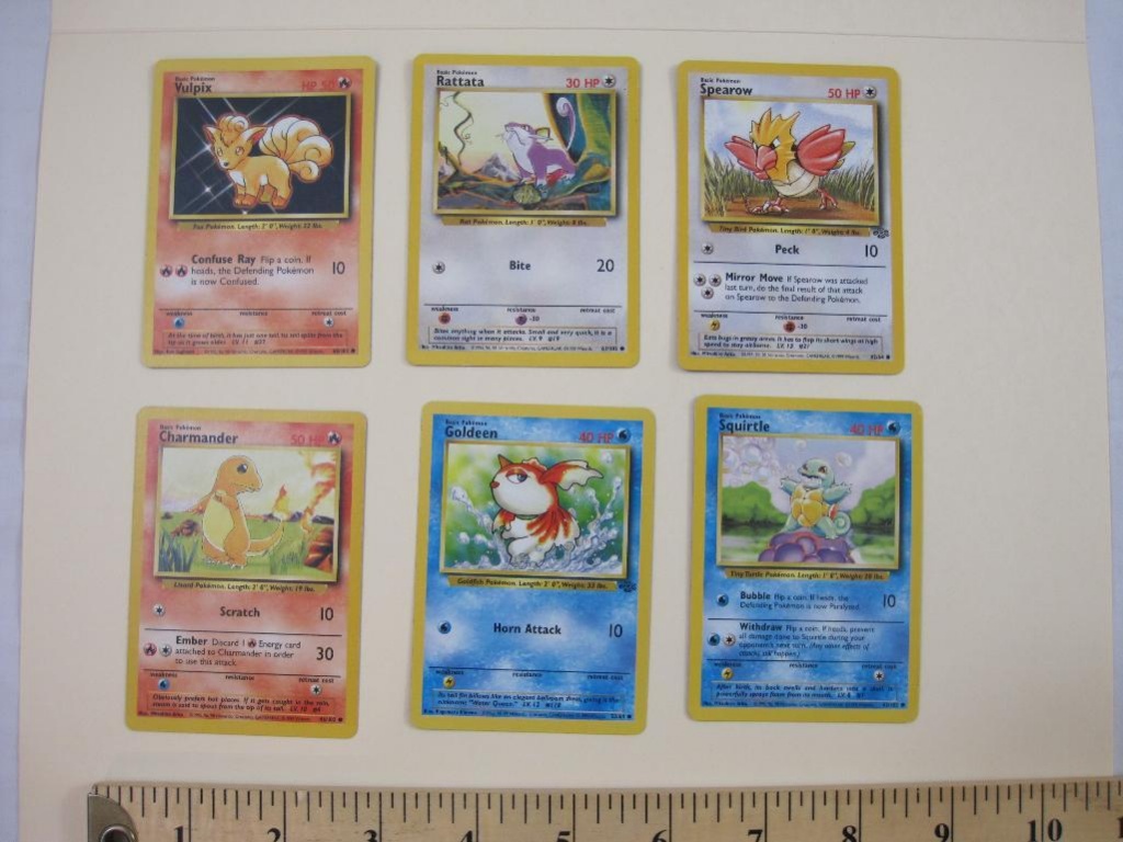SIX Pokemon Trading Cards including Charmander, Spearow, Rattata, Vulpix,  Goldeen, and Squirtle, | Art, Antiques & Collectibles Collectibles | Online  Auctions | Proxibid