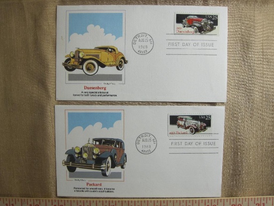 Two First Day of Issue 1988 US postage envelopes, one featuring a 25 cent stamp honoring the 1935