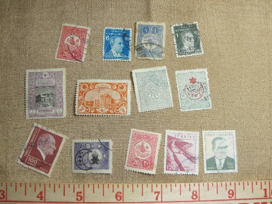 Block of mostly canceled Turkey postage stamps