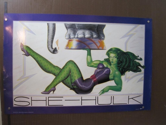 1990 Marvel She-Hulk Poster, 22" x 34 ", purple border, poster is in good condition with minor