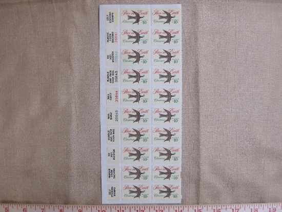 Block of 20 self sticking 1974 Christmas 10 cent US postage stamps featuring a dove and the words