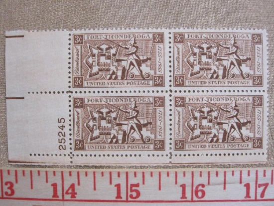 One block of four 3 cent Fort Ticonderoga US stamps, Scott # 1071