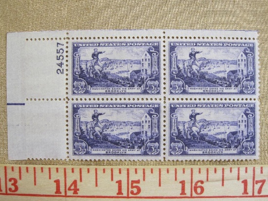 Block of four 3 cent Washington Saves His Army at Brooklyn US stamps, Scott # 1003