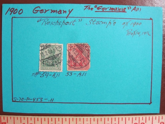 Two mounted 1900 Germany "Reichspost" stamps, #54-A.11 and 55 A.11