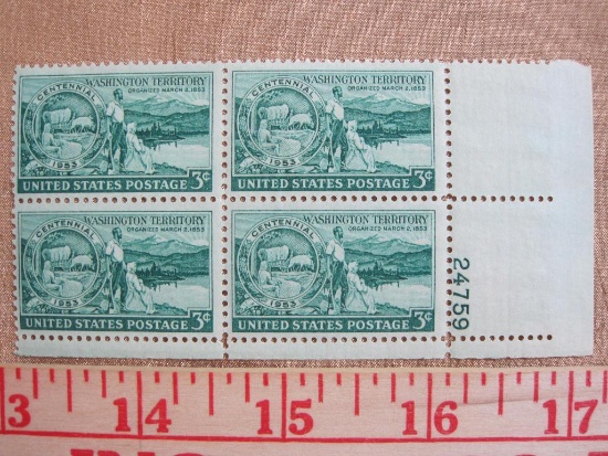 Block of four 3 cent Washington Territory Centennial US stamps, Scott # 1019