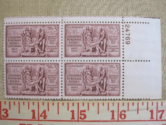 One block of four 3 cent Louisiana Purchase Sesquicentennial US stamps, Scott # 1020