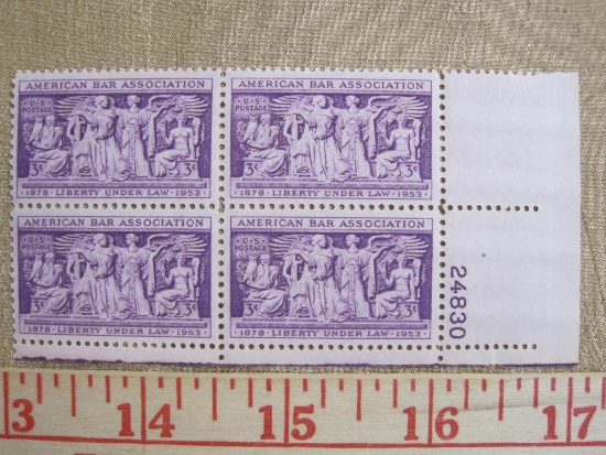 One block of four 3 cent American Bar Association US stamps, Scott # 1022