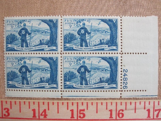 Block of four 3 cent Future Farmers of America US stamps, Scott # 1024