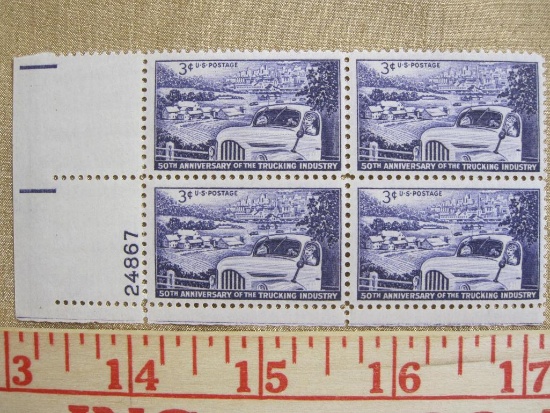 One block of four 3 cent 50th Anniversary of the Trucking Industry US stamps, Scott # 1025