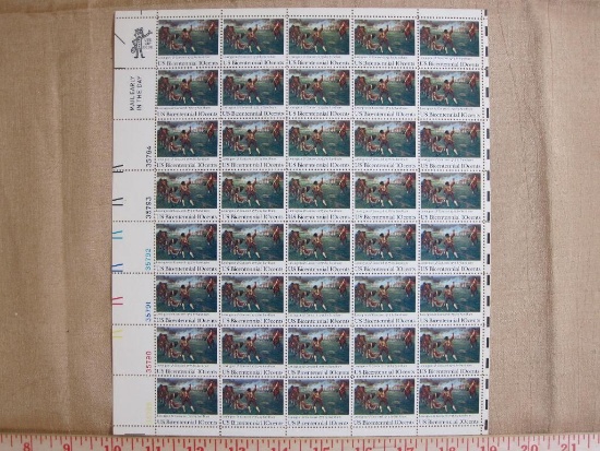 Full sheet of 40 10 cent Lexington & Concord 1775 US stamps, Scott # 1563