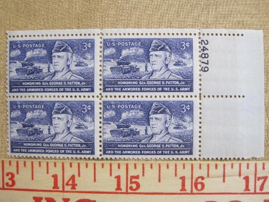 One block of four 3 cent Honoring Gen. George S. Patton, Jr. US stamps, Scott # 1026