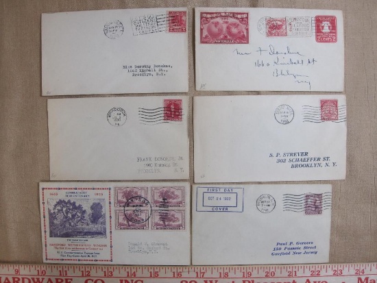 First day of issue covers, 1930s era, including Connecticut Tercentenary The Charter Oak, Daniel