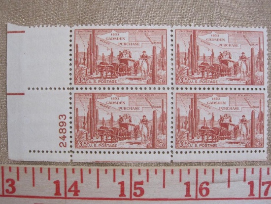 One block of four 3 cent 1853 Gadsden Purchase US stamps, Scott # 1028