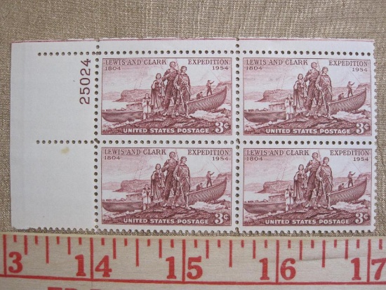 One block of four 3 cent Lewis and Clark Expedition US stamps, Scott # 1063