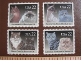 Lot of 4 different 1988 22 cent US postage stamps honoring cats, #2372-75