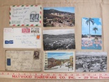 Lot of 5 vintage postcards (including Canada, Venezuela and Mallorca) and three used envelopes with