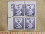One block of four 3 cent NATO US stamps, Scott # 1008
