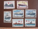 Lot of cancelled ship themed Russian stamps