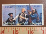 Block of 3 13 cent Spirit of 76 US stamps, Scott #s 1629-31