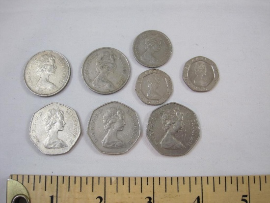 Lot of Foreign Coins from United Kingdom including 1980 50 New Pence, (2) 1973 50 Pence, (2) 10 New