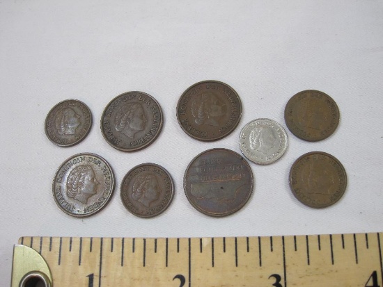 Lot of Foreign Coins from the Netherlands including (4) 1 cent coins, (4) 5 cent coins, and (1) 10