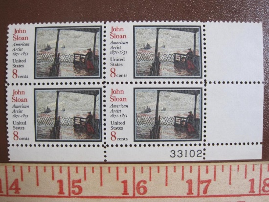 Block of 4 1971 8 cent John Sloan American Artist 1871-1951 US postage stamps, #1433