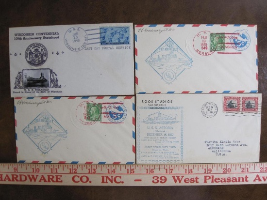 Lot of four US first day of issue covers including U.S.S. Wisconsin, U.S.S. Astoria and more
