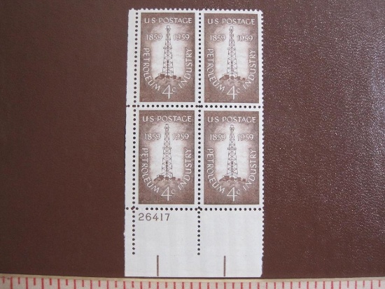 Block of 4 1959 4 cent Petroleum Industry 1859 to 1959 US postage stamps, #1134