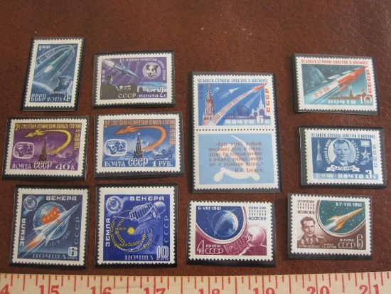 Lot of twelve rocket themed Russian postage stamps including one block of two; 3K and 10K have hinge