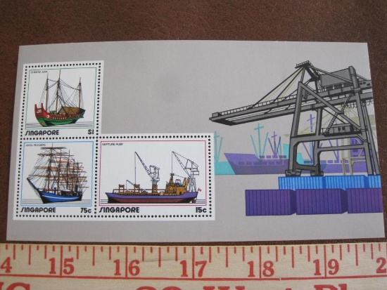 Full pane of Singapore cargo ship postage stamps, gum is mint