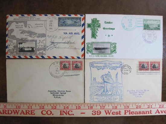 Lot of four US first day of issue covers including Greetings from Guantanamo Bay, Cuba, U.S.S. Reina