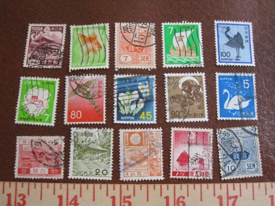 Lot of colorful canceled Japan postage stamps