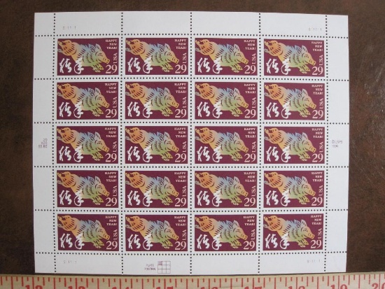 One sheet of twenty 1994 29 cent Chinese New Year of the Boar US stamps, Scott # 2876