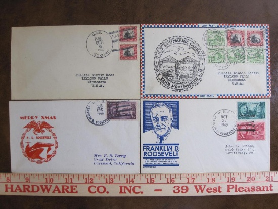 Lot of four Us first day of issue covers including U.S.S. Submarine Cachalot, Franklin D. Roosevelt