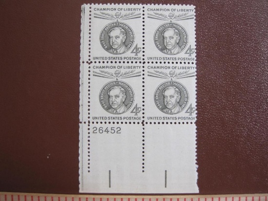 Block of 4 1951-1960 4 cent Champion of Liberty US postage stamps, #1136