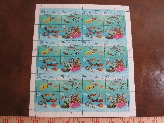 Sheet of twenty-four 1993 29 cent scuba diver and fish US stamps, Scott # 2863-66
