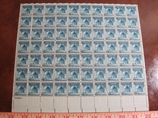 One sheet of seventy 1948 3 cent Palomar Mountain Observatory Us stamps, Scott # 966
