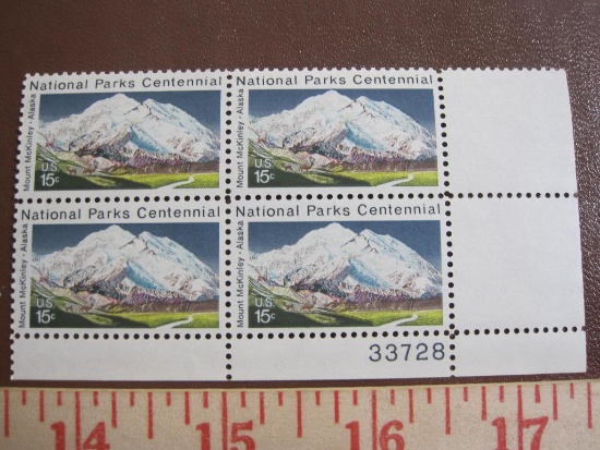 Block of 4 1972 15 cent National Parks Centennial US postage stamps, #1454
