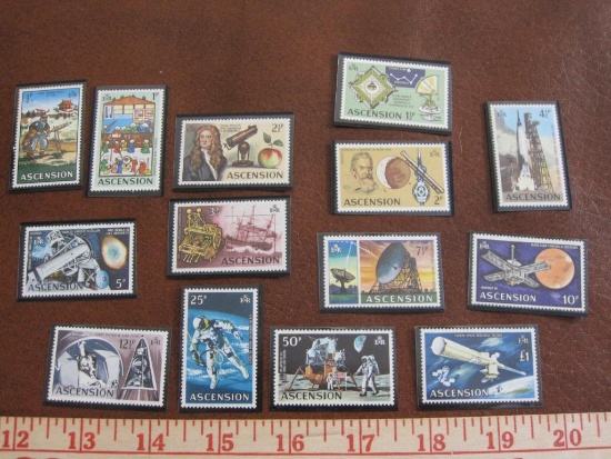 Lot of fourteen British ascension to the moon postage stamps in mounts, gum is mint