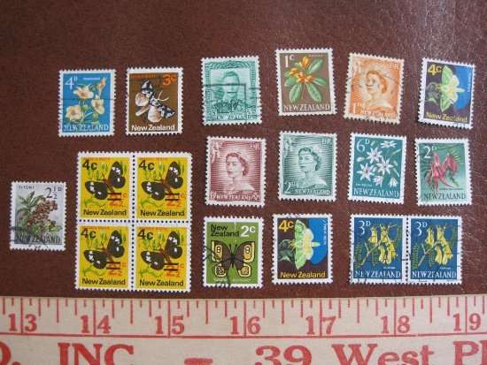 Lot of mostly canceled New Zealand postage stamps