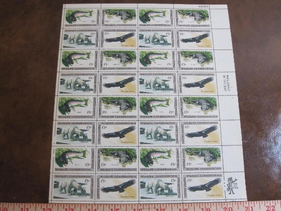 Sheet of thirty-two 1971 US Wildlife Conservation US stamps, Scott # 1427-30