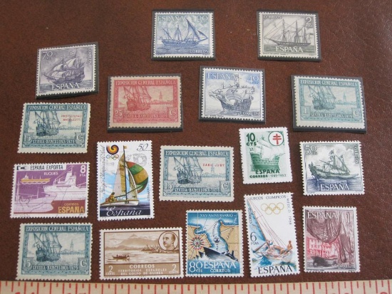 Lot of seventeen Spanish ocean voyage stamps, six in mounts and eleven loose; 25 cs and 40 cts have