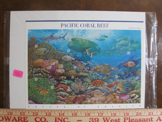 Full pane of 10 37 cent Pacific Coral Reef US postage stamps, 2004, sixth in the Nature of America